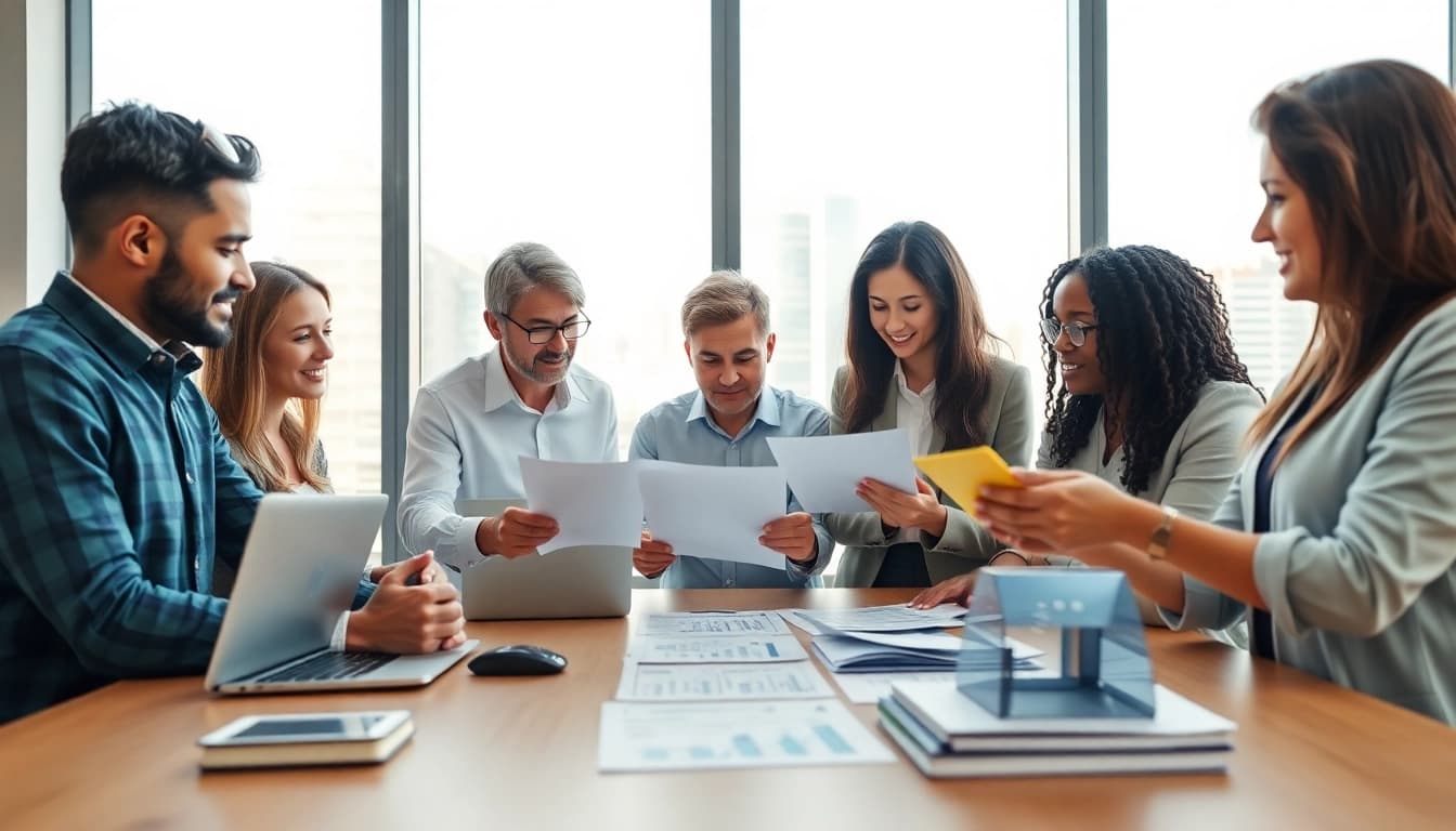 Effizienter Versicherungsvergleich durch Teamarbeit in modernem Büro.