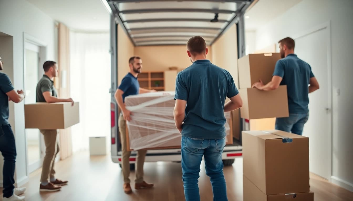 Professionelles Umzugsteam von Umzugsunternehmen Hannover, das Möbelstücke sorgfältig behandelt.