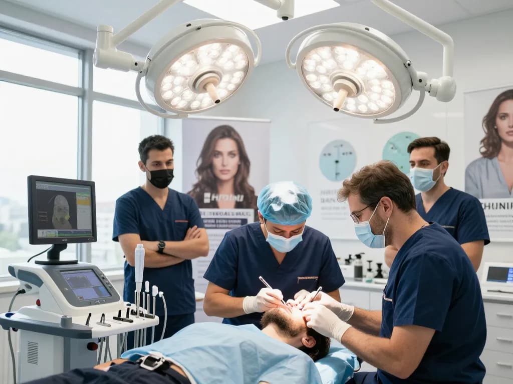 Haartransplantation Istanbul Verfahren, das einen erfahrenen Chirurgen und moderne Techniken in einer modernen Klinik zeigt
