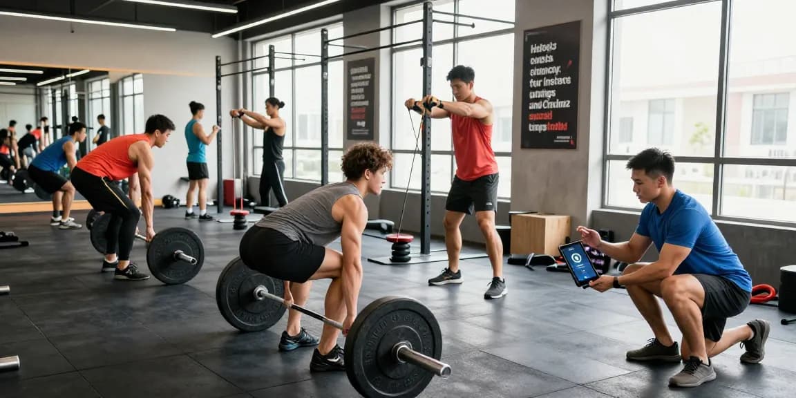 Sportler trainieren in der Fitnessszene von Steroidshop und zeigen Stärke und Teamarbeit.