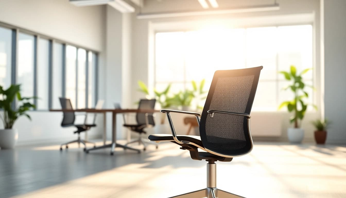 Herman Miller Setu Stuhl präsentiert in einem modernen, minimalistischen Büro mit natürlichem Licht.