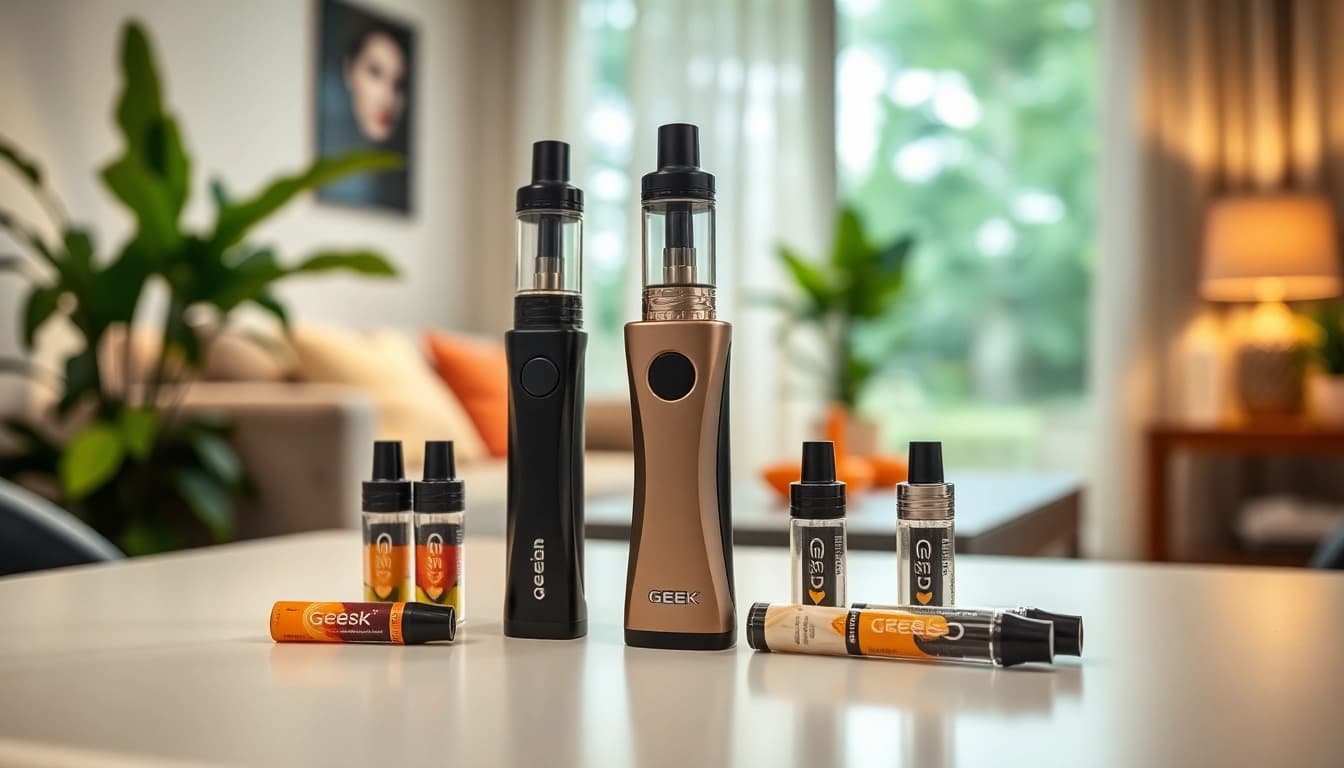 Showcasing the unique design of GEEK THC disposable vape device with vibrant flavors.