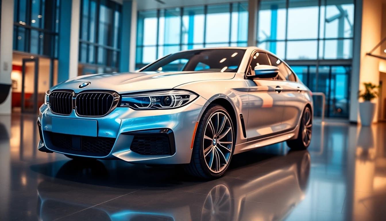 BMW kaufen: Elegantes Auto in modernem Showroom präsentiert, das luxuriöse Design betont.