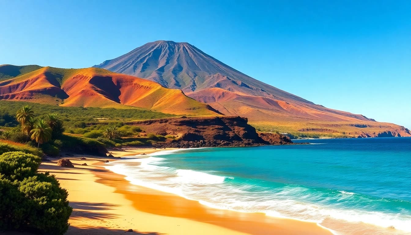 Teneriffa news: Beautiful view of Tenerife's beaches and volcano showcasing island charm.