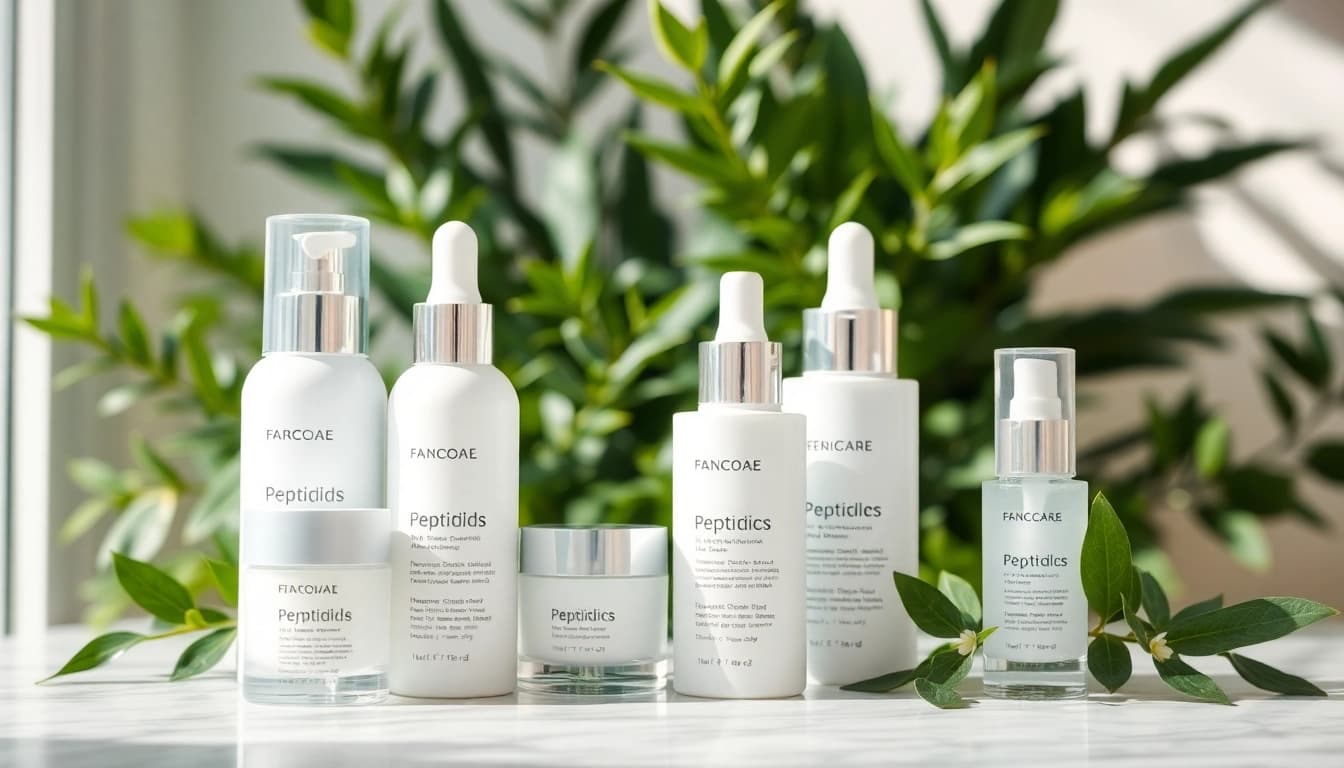 Peptide kaufen für Ihre Hautpflege-Routine mit hochwertigen Produkten auf einem eleganten Hintergrund.