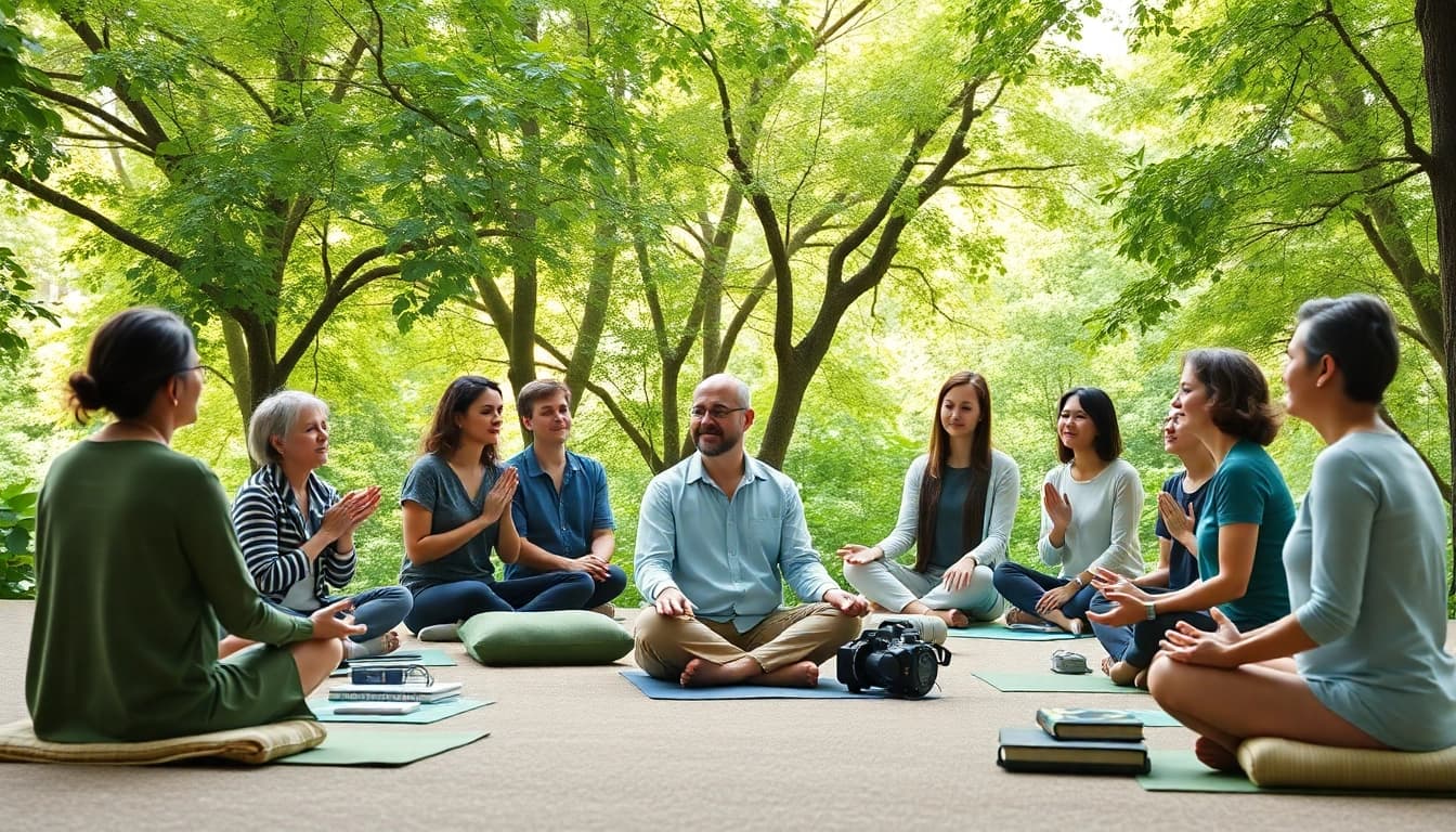 Besonders wichtig ist die Teilnehmerinteraktion in einem spirituellen Seminar im Freien.