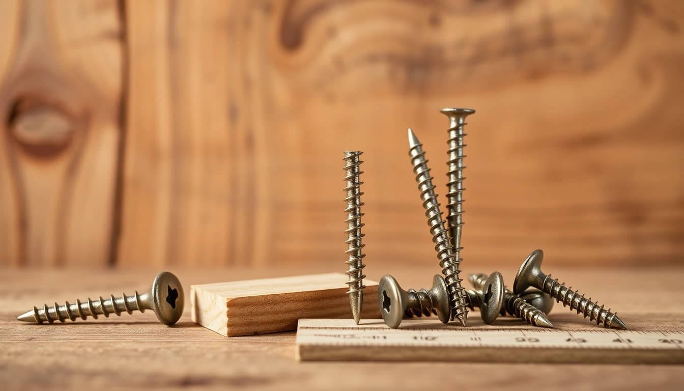 Visualisierung von spanplattenschrauben auf Holzuntergrund, ideal für DIY-Projekte.
