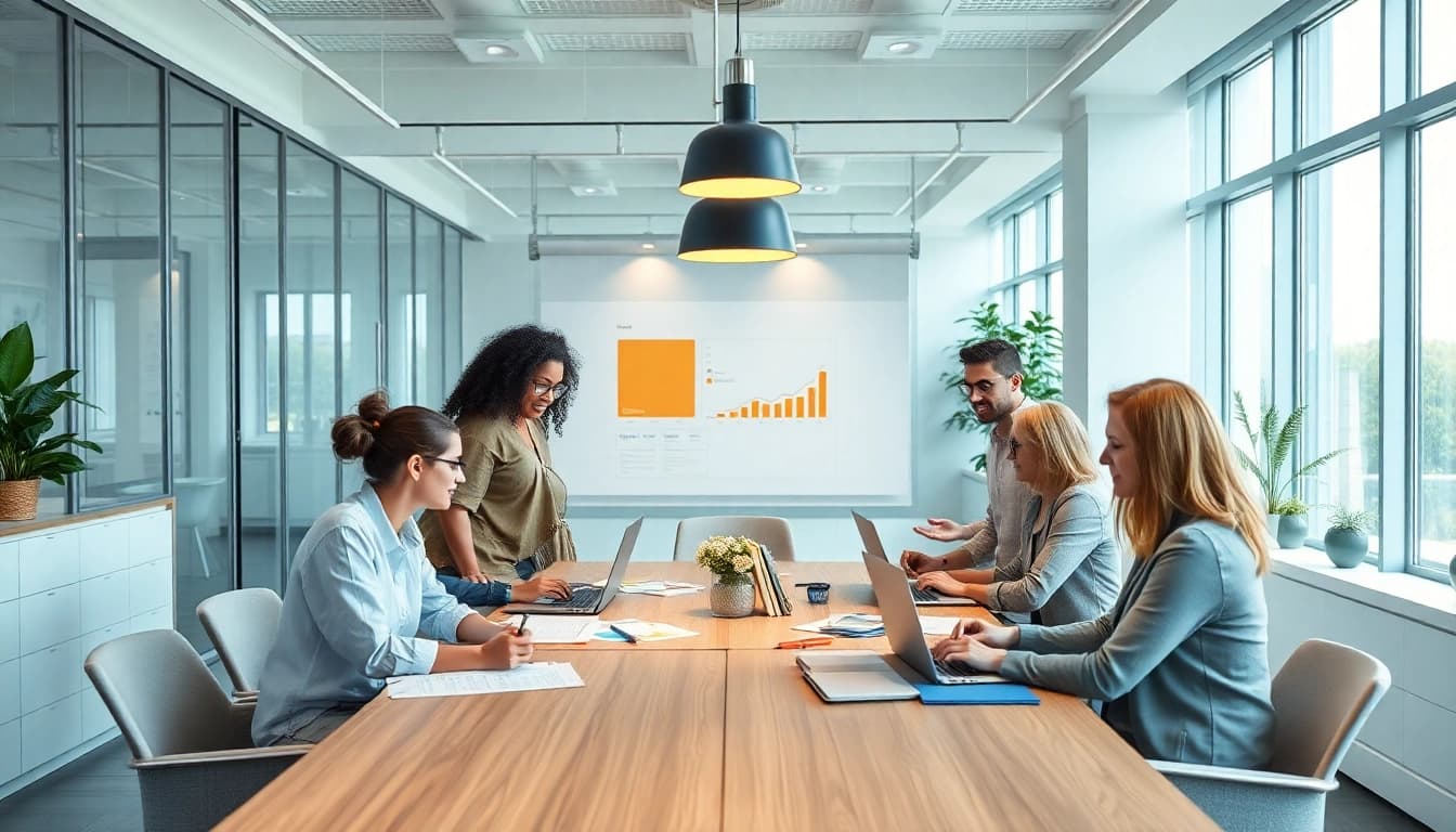Discover a dynamic marketing team collaborating in an office, representing werbeagentur pflege’s expertise in care-focused marketing.