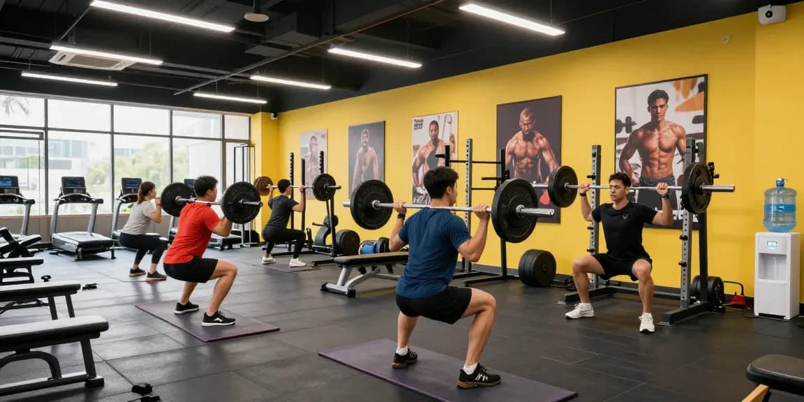 Anabolika Shop Deutschland zeigt Sportler, die in einem hellen Fitnessstudio trainieren und Stärke sowie Fitness betonen.