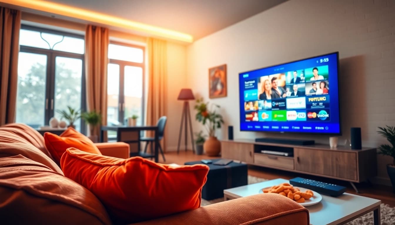Erleben Sie Iptv Kaufen mit modernem Wohnzimmer-Setup und lebendigen Kanälen.