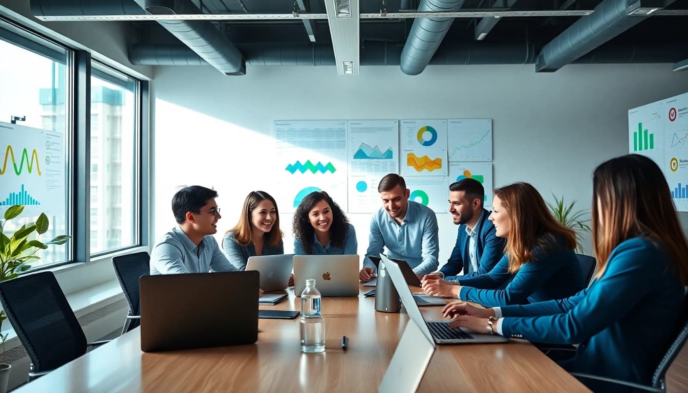 Online Marketing Strategien effizient entwickeln mit einem engagierten Team von Experten in einem modernen Büro.