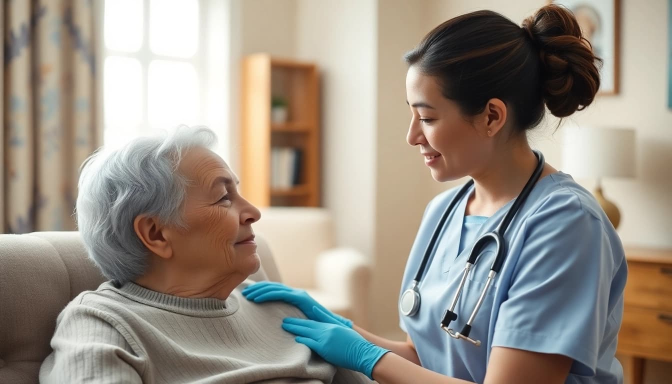 Compassionate care from an ambulanter pflegedienst hameln nurturing an elderly patient at home.