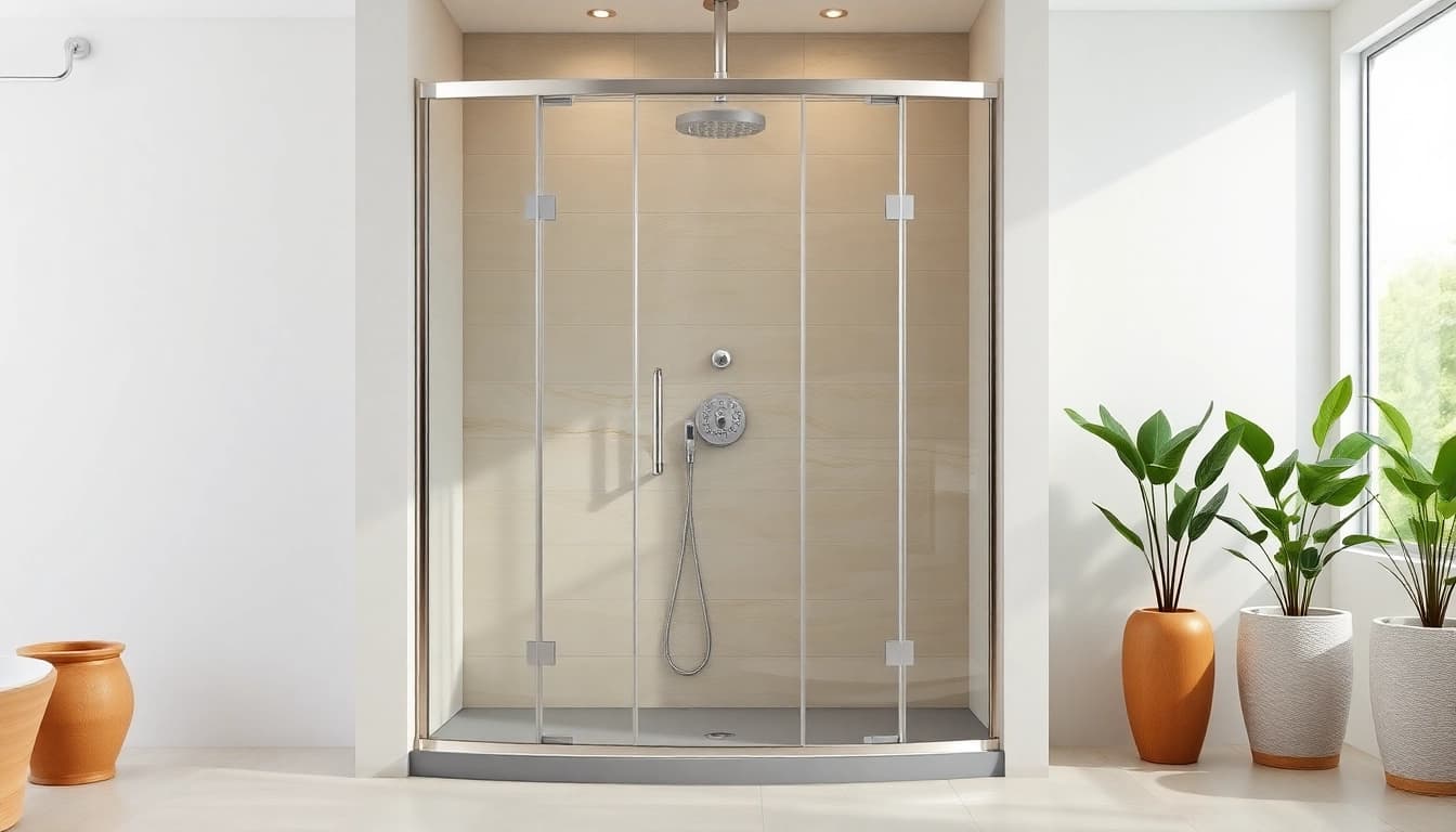 Duschkabine 90x90 in einem eleganten Badezimmer mit stilvollen Glastüren und modernem Design.