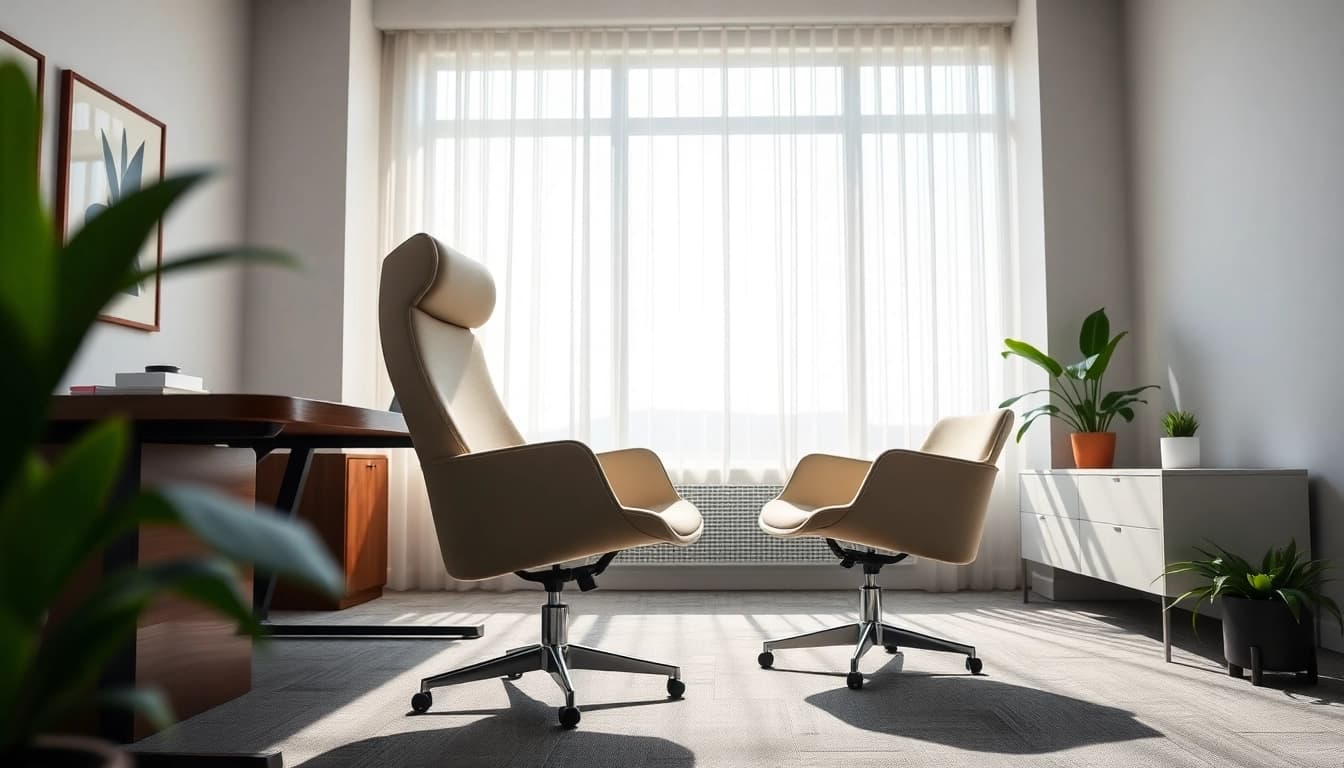 Refurbished Vitra chair in a stylish office setting promoting elegance and comfort.