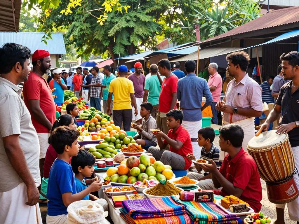 Explore Hela Lanka's vibrant outdoor market filled with fresh produce and local crafts.