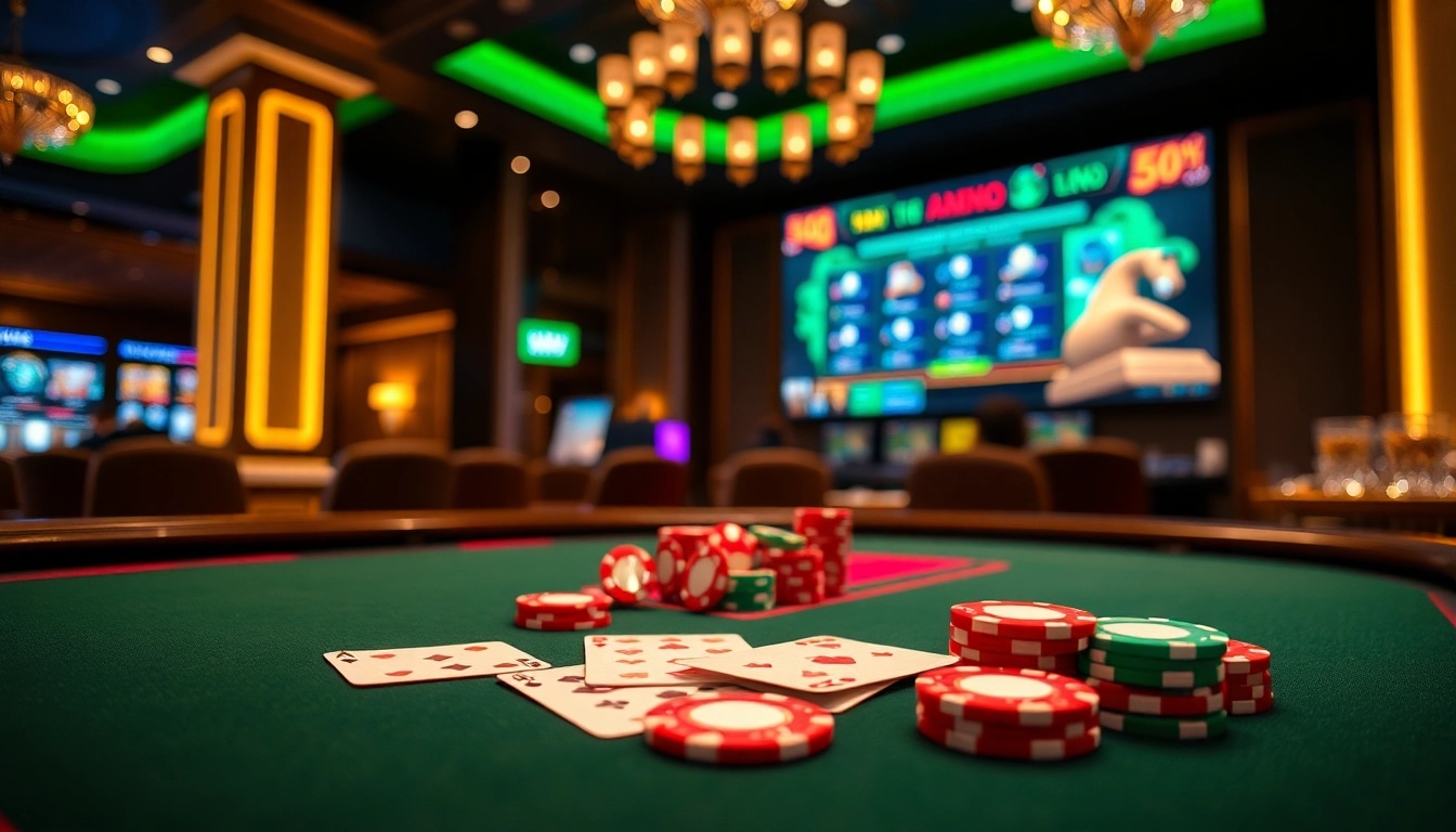 Experience the thrill of gambling at https://58winvn.us.com/ with a luxurious casino scene showcasing exciting gameplay.