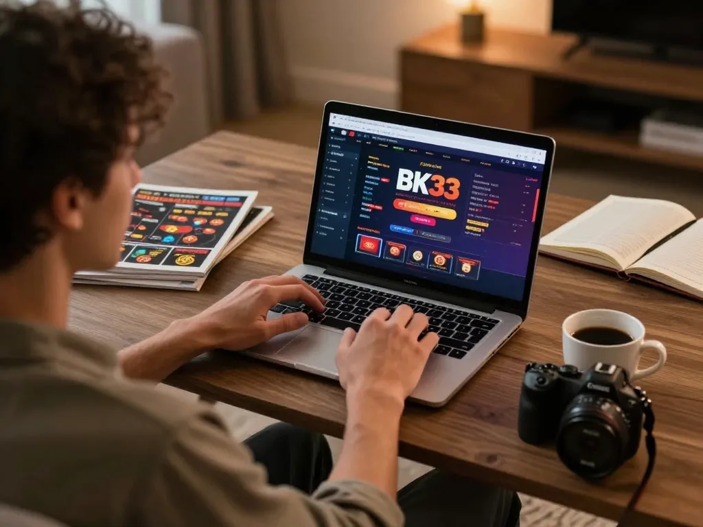 Engaged player enjoying BK33 online gaming experience at home with vibrant screen display.