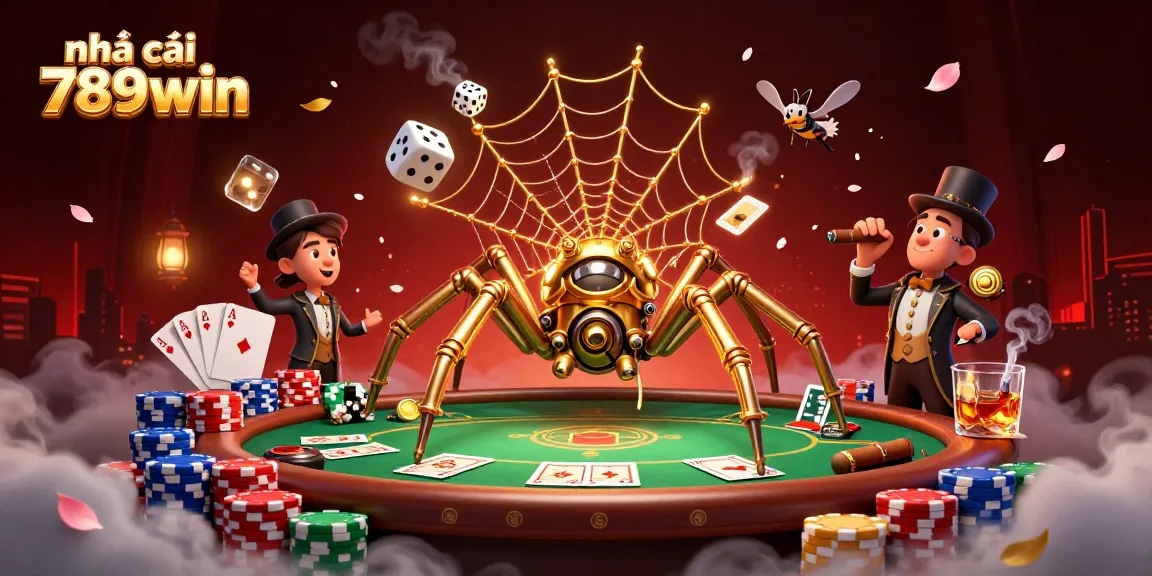 Engage in exciting games at nhà cái 789win with a rich steampunk-themed casino illustration.