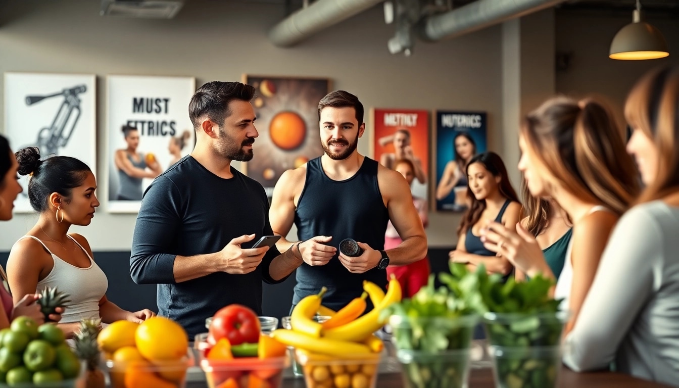 Interaktive Ernährungsschulung zur Fitness und Ernährung in einem modernen Trainingsumfeld.