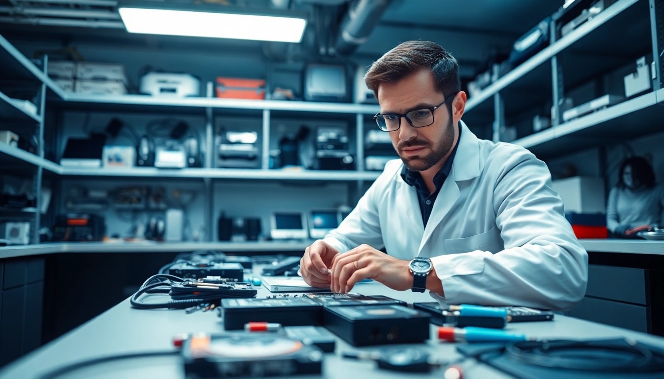 Datenrettung Wien: Fachtechniker bei der Datenrettung in einer modernen Werkstatt.