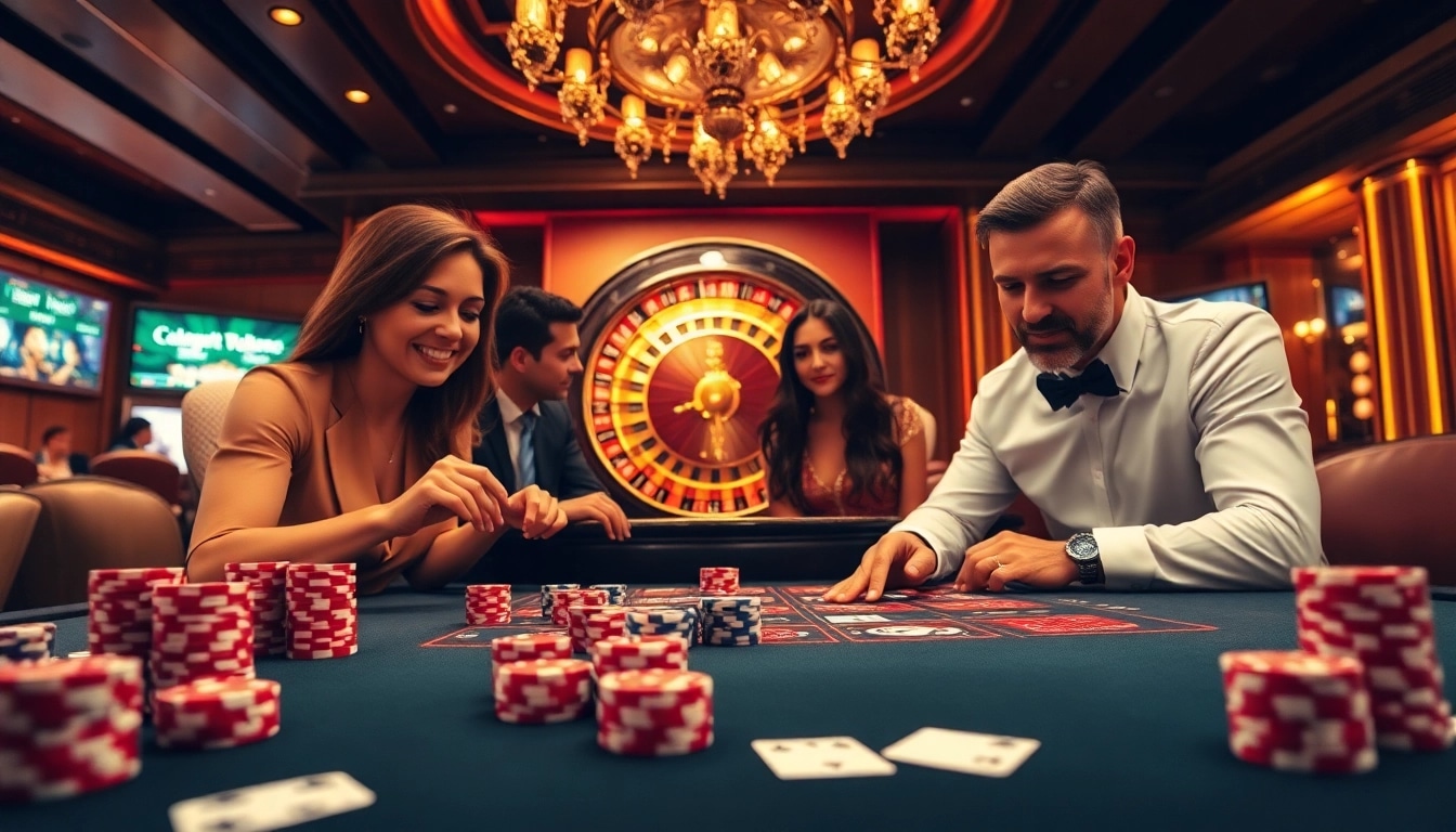 Players engaging in thrilling games at Bay789 casino, showcasing excitement and luxury.