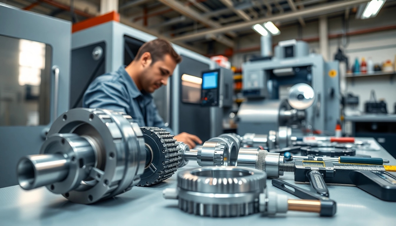 Drehteile werden präzise in einer CNC-Werkstatt gefertigt mit einem Techniker am Werk.