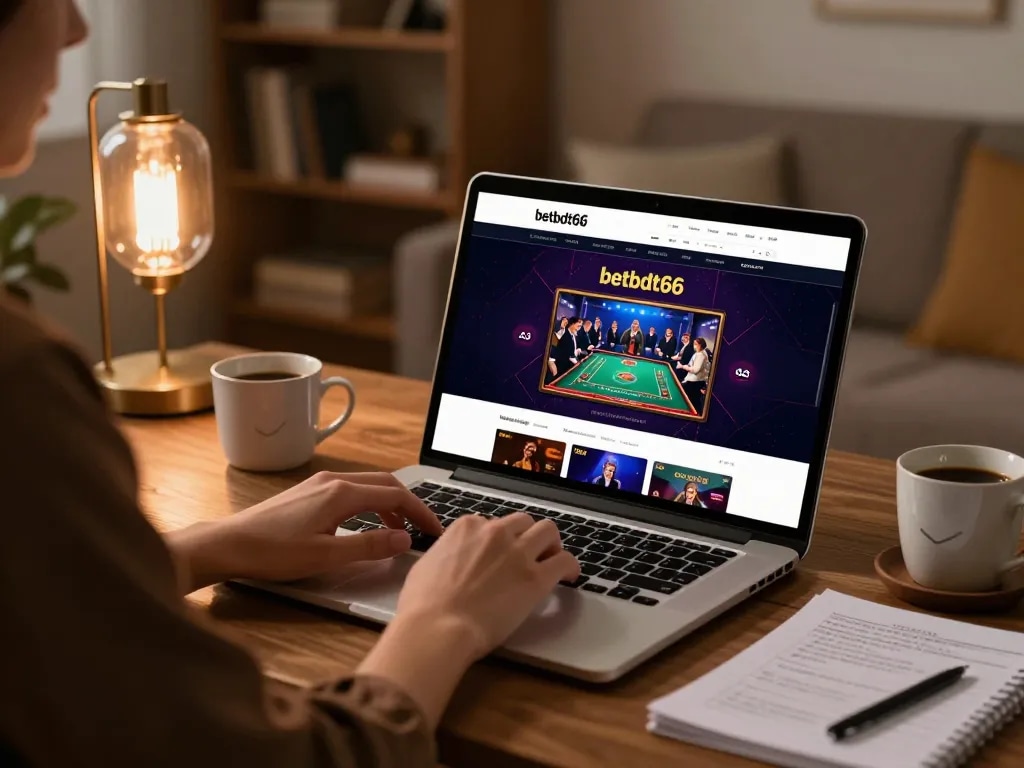 Player engaging with betbdt66 on laptop for an immersive online gambling experience