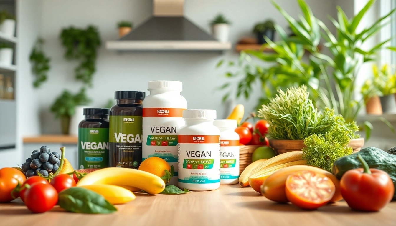 Vegane Supplements displayed attractively in a bright kitchen environment, highlighting health and vitality.