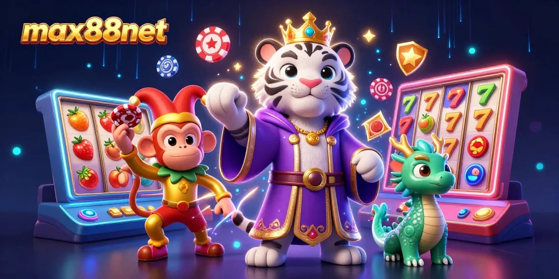 Experience vibrant gameplay with max88net's colorful slots and joyful casino characters.