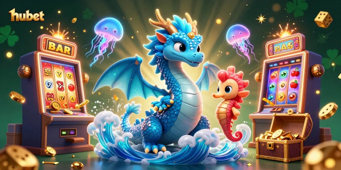 Experience thrilling jackpots at hubet with dynamic slot machines, dragons, and vibrant casino elements.