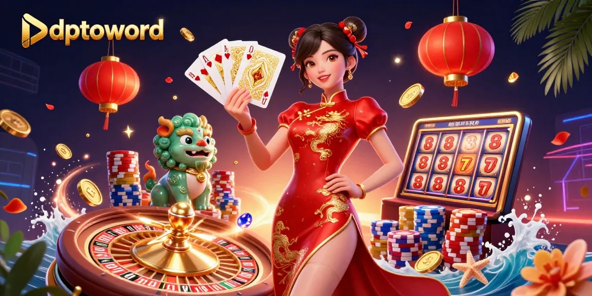 Experience the luck at pdftoword with an elegant woman, golden cards, and exciting casino elements.