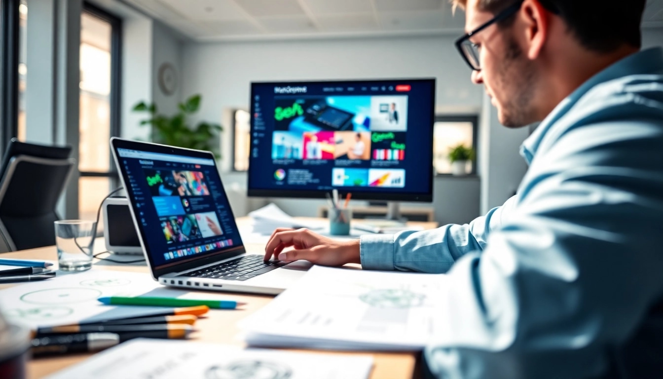 Gestaltete Website über webdesign koblenz mit einem kreativen Designer am Laptop.