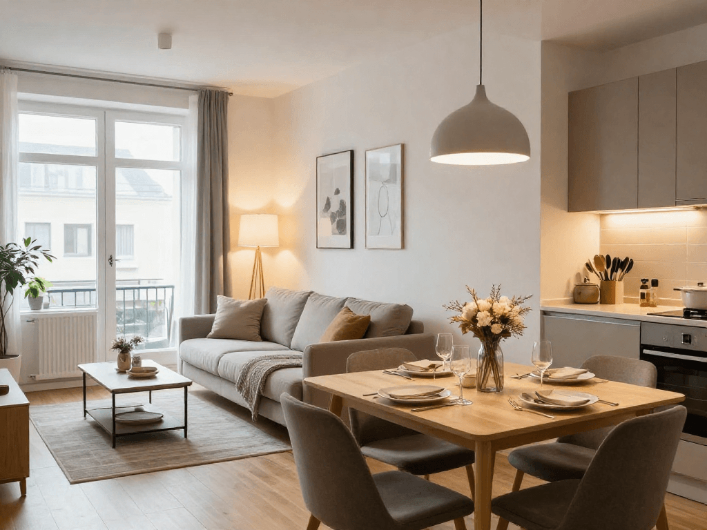 Gemütliche Monteurwohnung in Hannover mit modernen Möbeln, ideal für Geschäftsreisende.