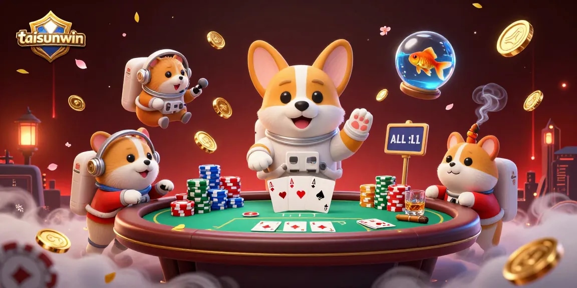 Experience thrilling gameplay with taisunwin in this vibrant casino scene featuring a playful astronaut corgi.