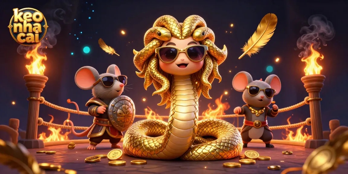 Engage with keo nha cai in a vibrant, dynamic casino setting packed with golden coins and mythical characters.