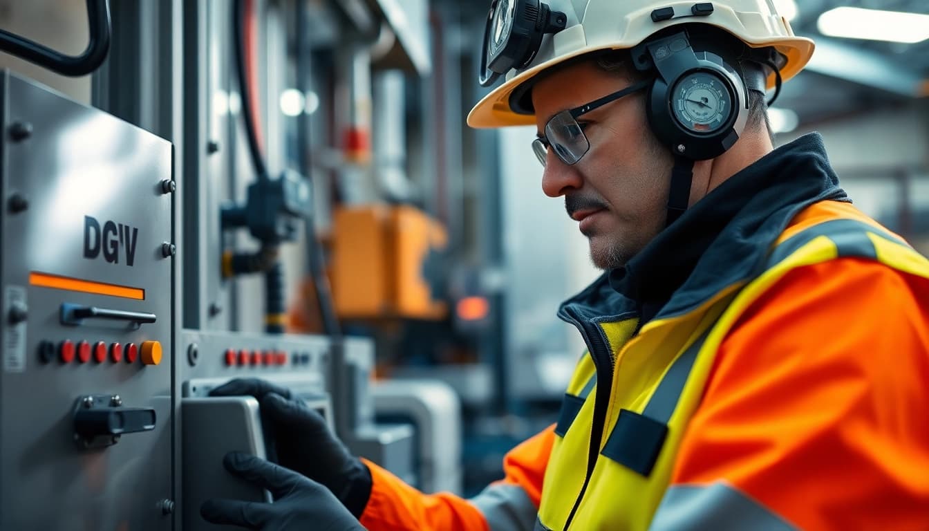 Inspecting electrical safety protocols during a DGUV V3 Prüfung in an industrial environment.
