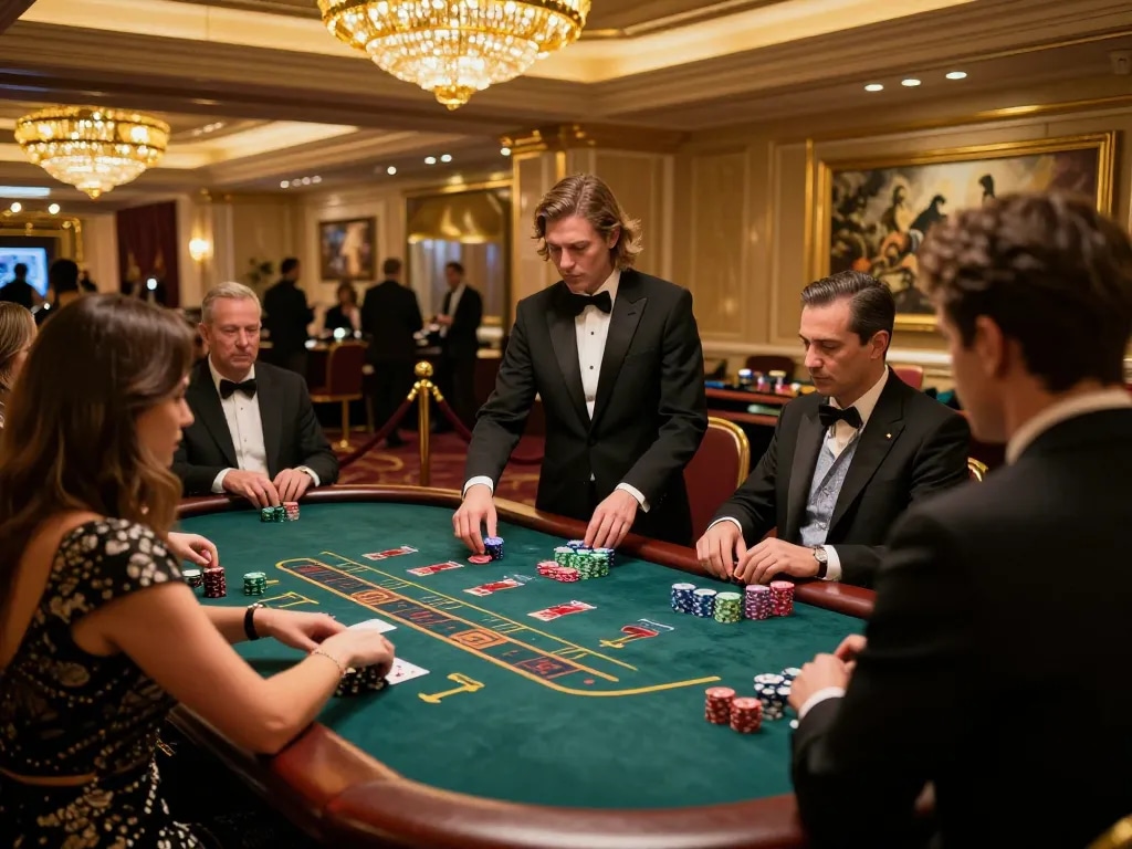 Experience elite gameplay at OKBAY's exclusive blackjack table in a VIP gaming area.