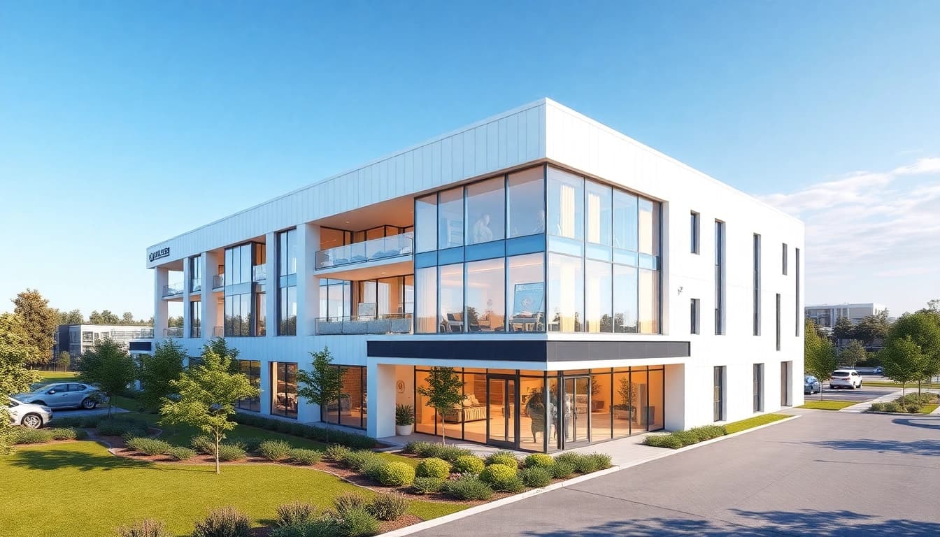 Creating stunning visualisierung architektur of a modern building with vivid colors and photorealistic details.