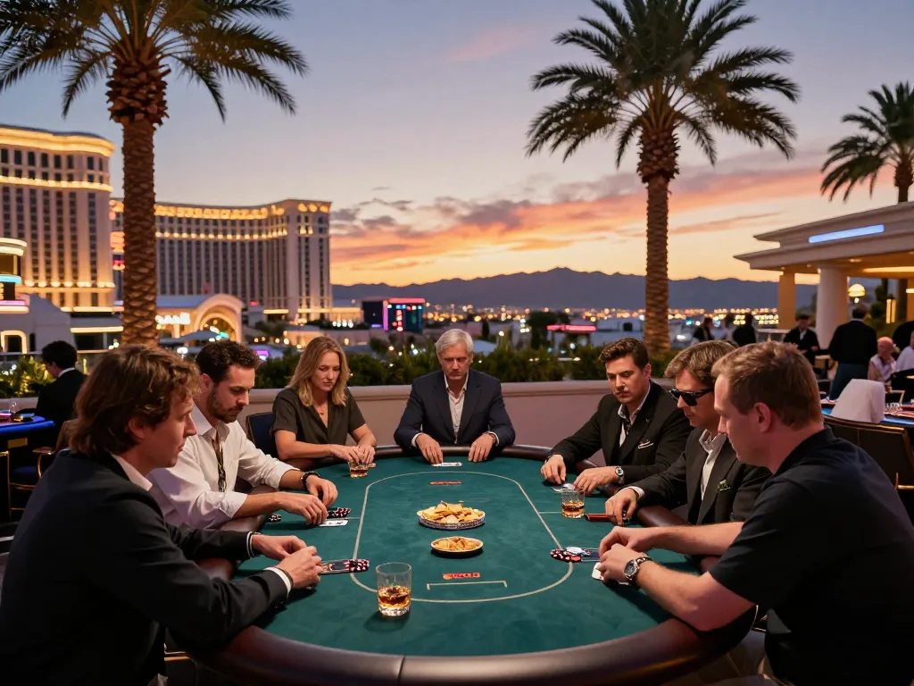 Players enjoying a high-stakes poker game at XX88 casino's luxurious terrace.