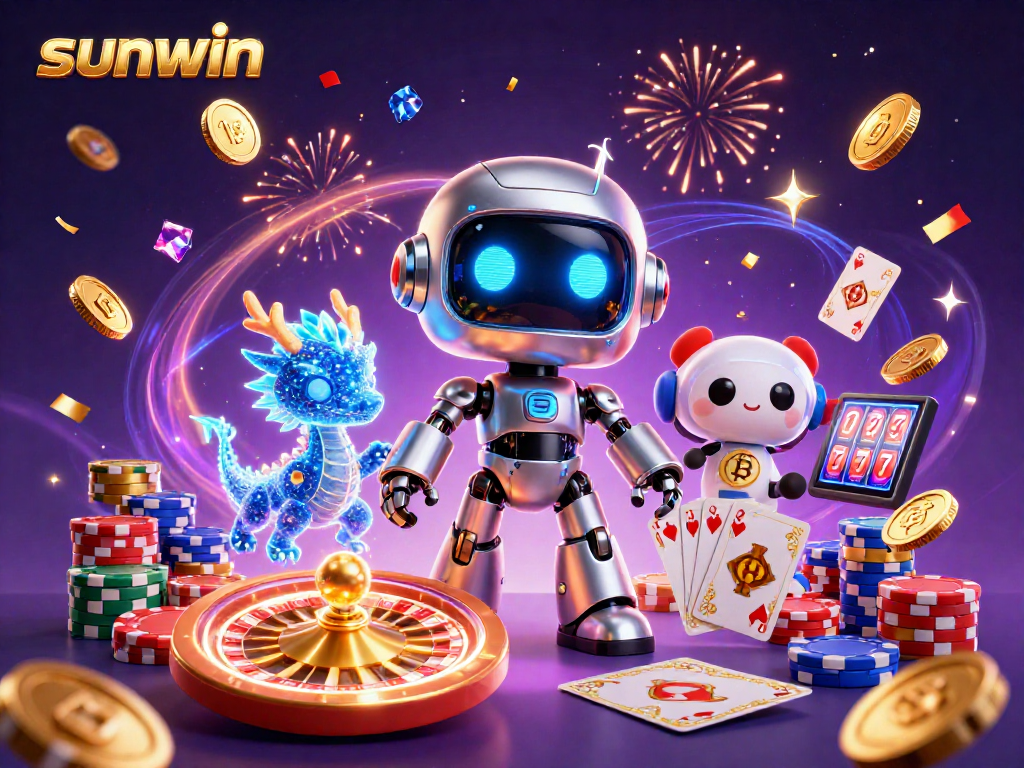 Experience sunwin's thrilling gaming journey with a cyberpunk robot, AI dragon, and bitcoin drone!