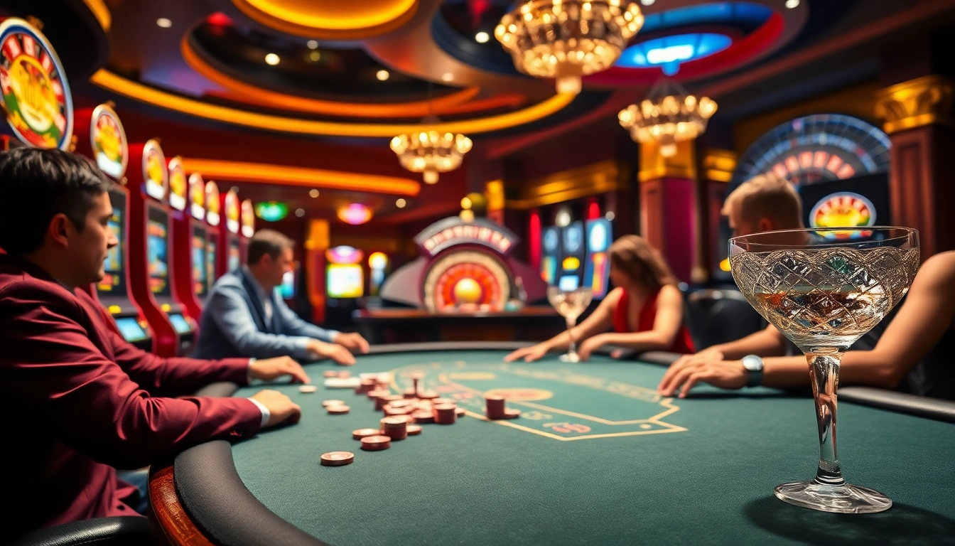 Experience the thrill of gambling at https://hz88.life/ with an engaging poker game surrounded by vibrant casino elements.