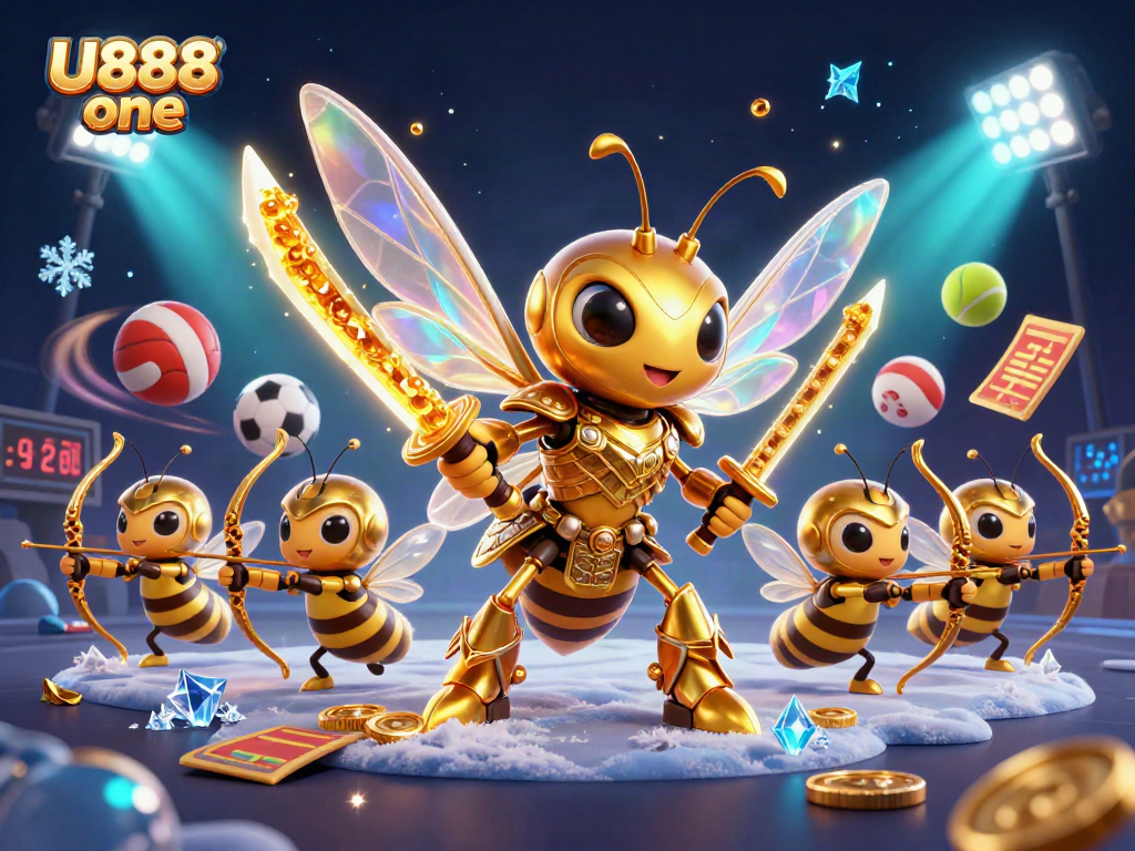Engage with U888 one sports betting excitement featuring a golden hornet character and dynamic game elements.