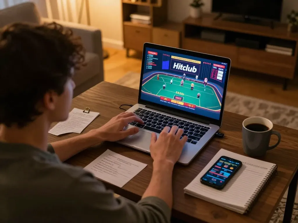Player engaging with Hitclub online casino app on a laptop, showcasing immersive gaming experience.