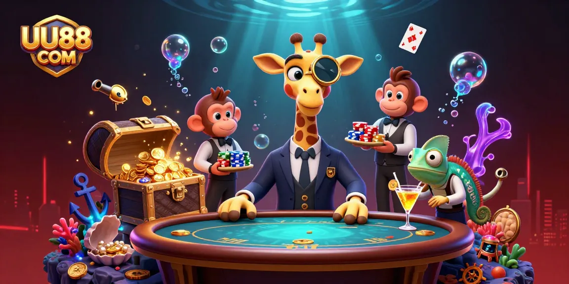 Enjoy the excitement at UU88 COM with a high-roller giraffe and vibrant casino scene.