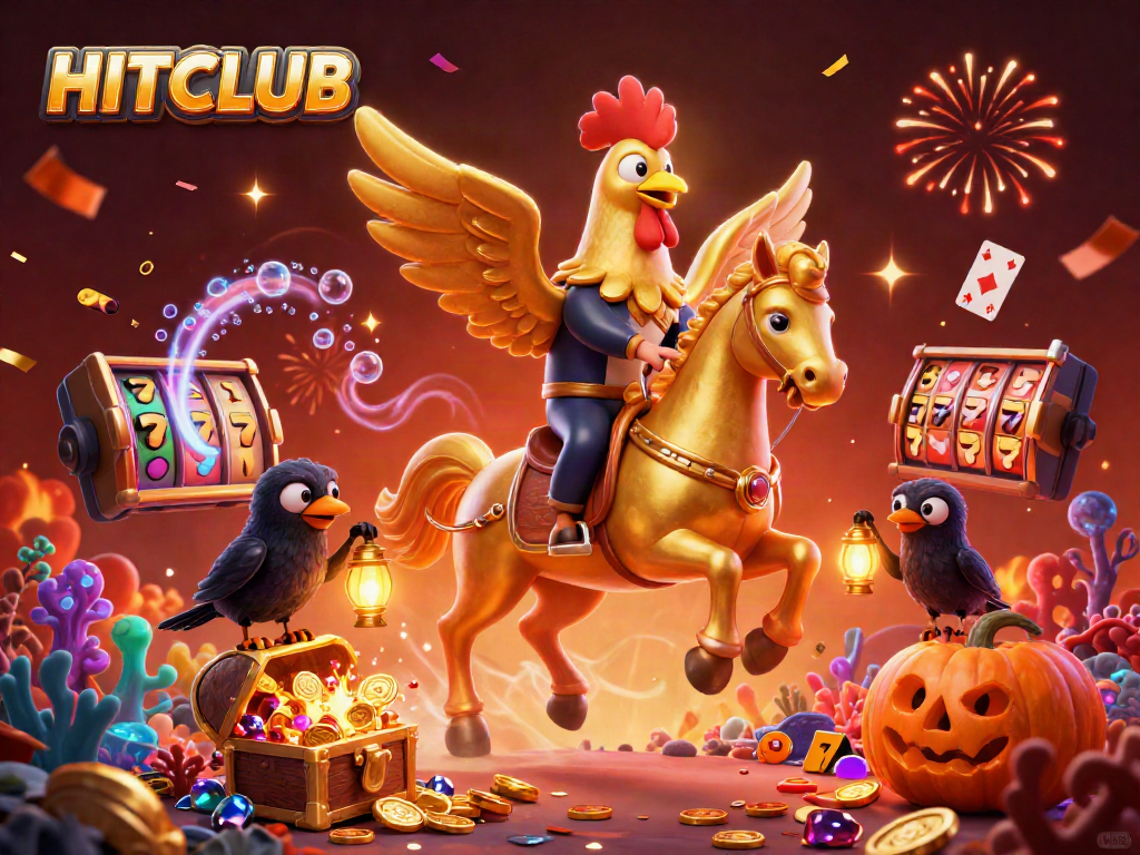 Play and win big at HITCLUB with our colorful casino adventure illustration.