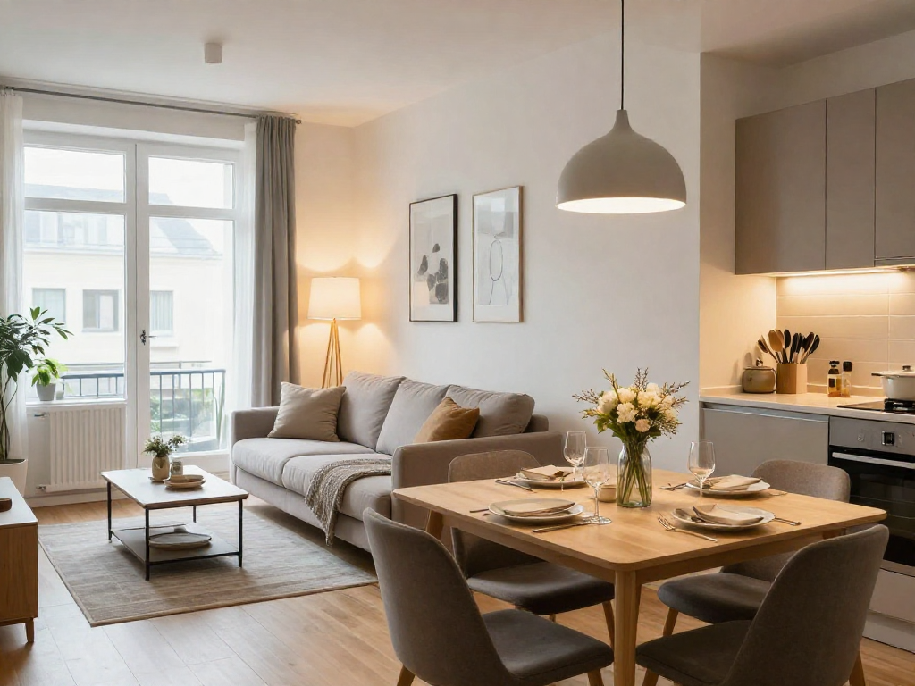 Gemütliche Monteurwohnung in Hannover mit modernen Möbeln, ideal für Geschäftsreisende.