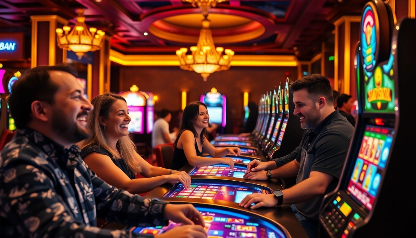 Golisimo Casino-Atmosphäre mit lebhaften Spielern an den Tischen und Slotmaschinen.