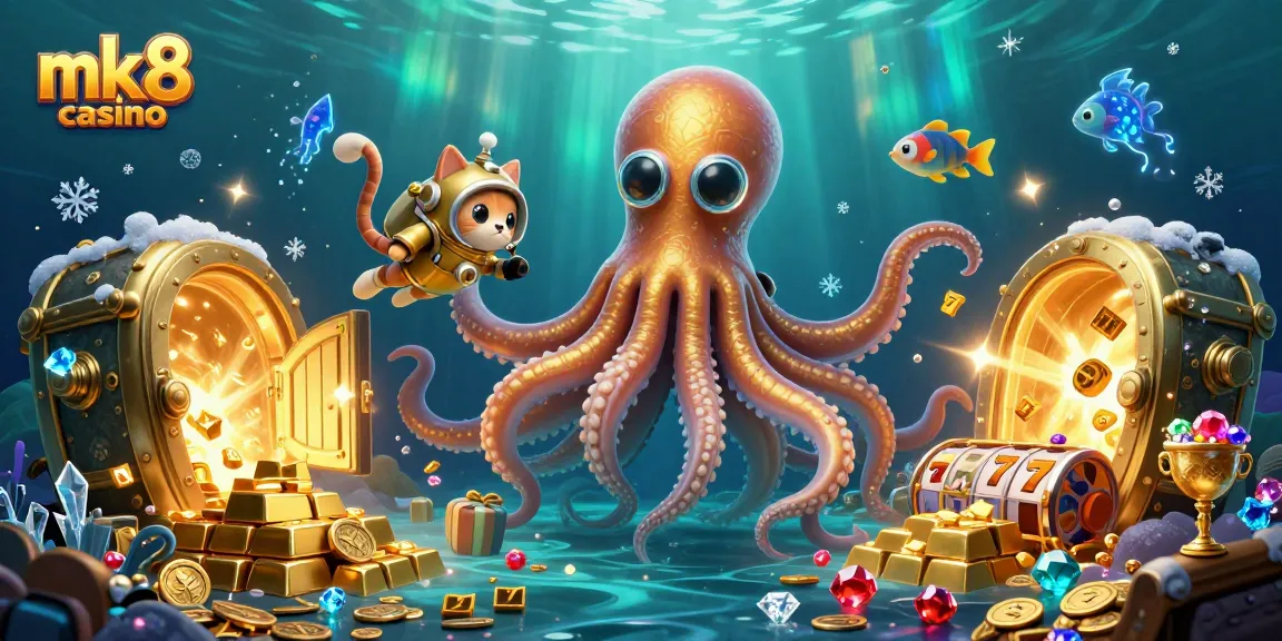 Engage in thrilling gameplay at mk8 casino with vibrant 3D characters amidst slot reels and treasures.