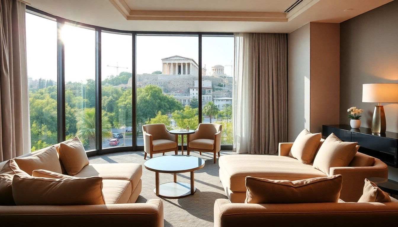 Luxuriöses Zimmer im Hotel Athen mit Blick auf die Akropolis genießen.