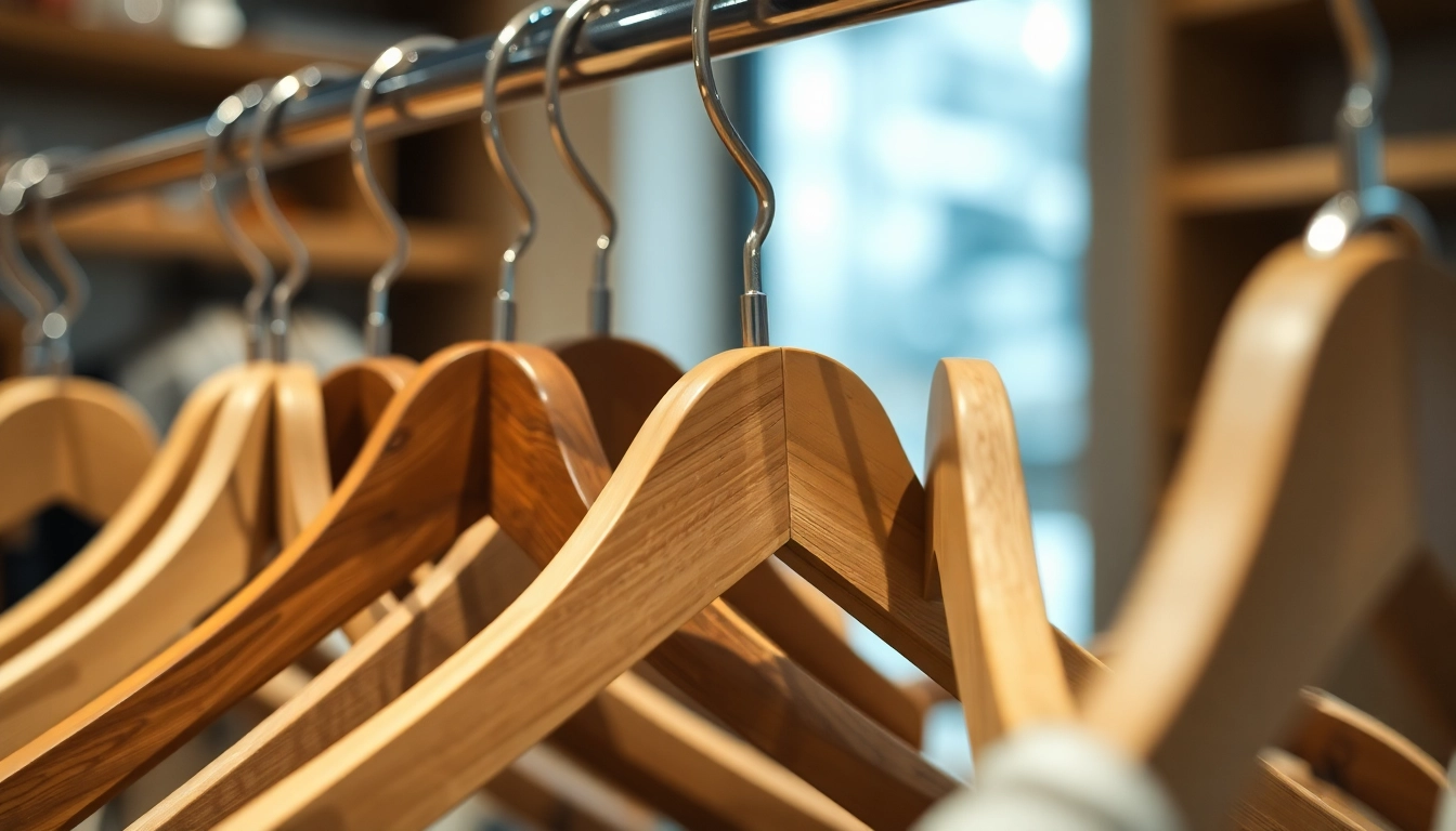 High-quality Kleiderbügel Großhändler selection displaying wooden and metal styles for stylish wardrobe organization.